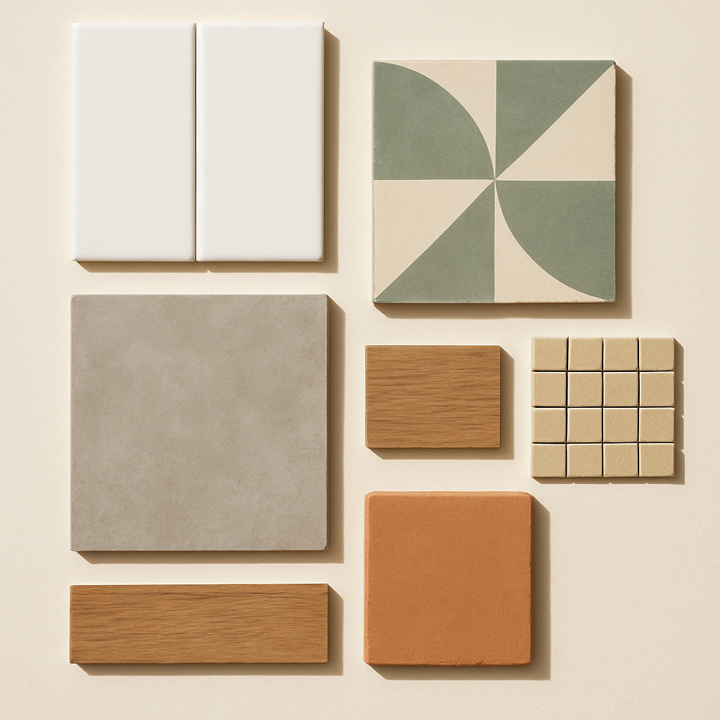 Azulejos y piezas de gres porcelánico de distintos formatos y acabados