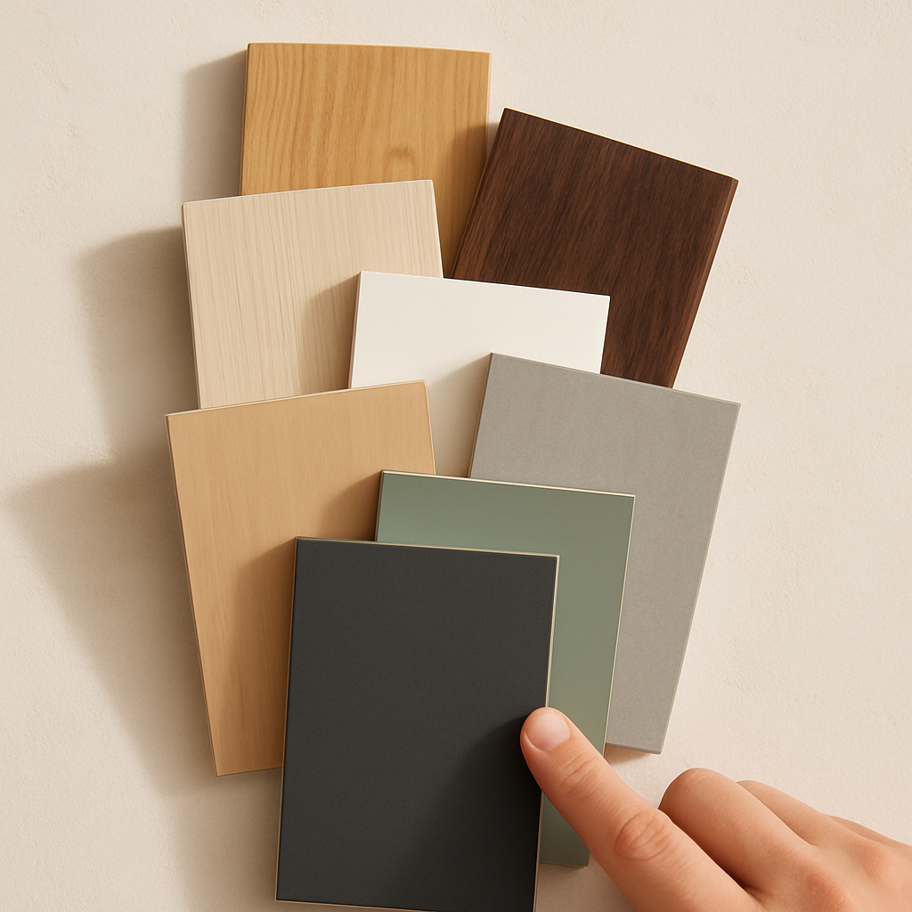 Recortes de laminado para frentes de cocina en tonos madera y neutros