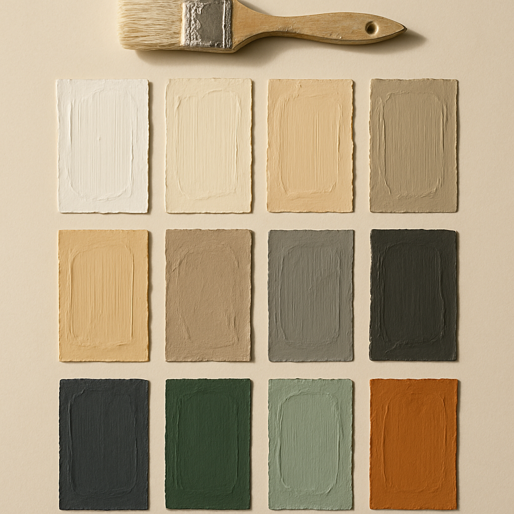 Tarjetas de muestra de pintura de pared con brochazos reales