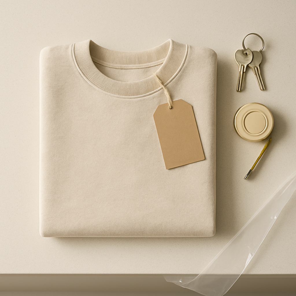 Sudadera de regalo doblada sobre una encimera nueva